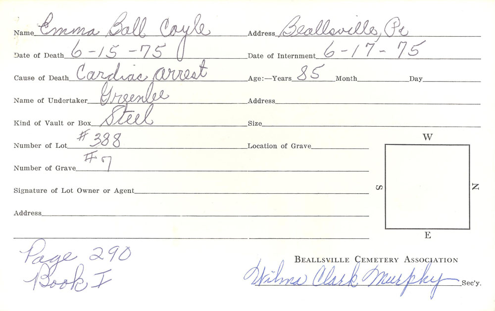 burial card